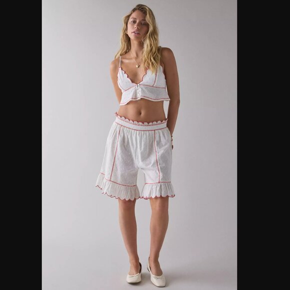 Out From Under Jolie Ruffle White Eyelet Red Lace Cropped Babydoll Cami women XL - Picture 3 of 3